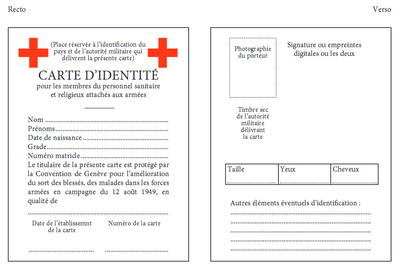 Modèle de carte d'identité pour les membres du personnel sanitaire et religieux