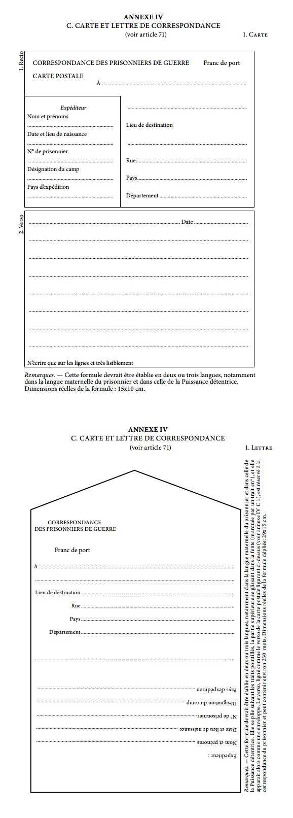 ANNEXE IV C. CARTE ET LETTRE DE CORRESPONDANCE